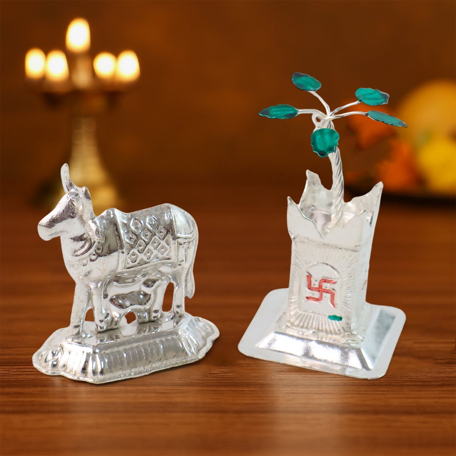 Silver-Plated Kamdhenu Cow  Silver-Plated Kamdhenu Cow